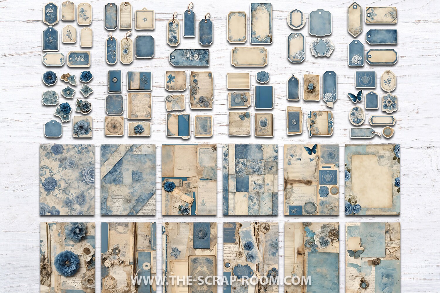 Blue Junk Journal Blue Ephemera Printable Journal Ephemera Kit Antique ...