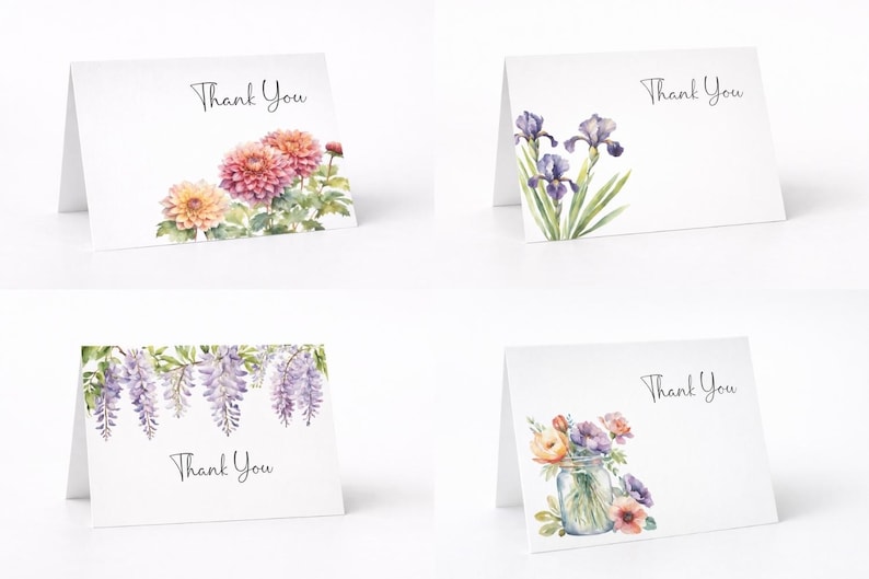Printable Thank You Card Bundle PDF Card Floral Thank You Card Floral ...