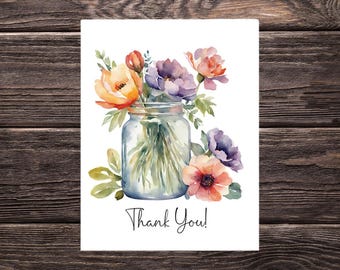 Tarjeta de agradecimiento imprimible n.° 11 Tarjeta de agradecimiento floral en acuarela