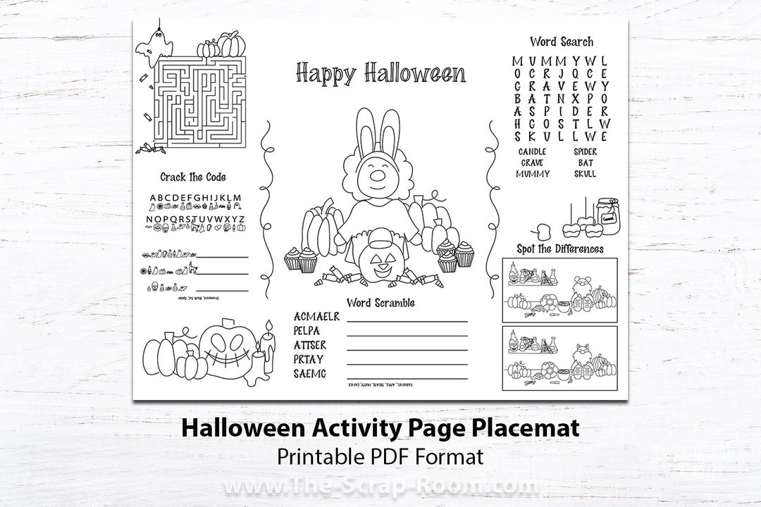 Halloween Fun Printable Kids Placemat Festive Puzzles, Coloring, and ...