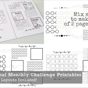 Printable Planner Inserts with cute doodles decorating daily, weekly and monthly printable planner pages complete with habit trackers, Printable calendar, printable dividers and planner tabs -- a full printable planner kit!