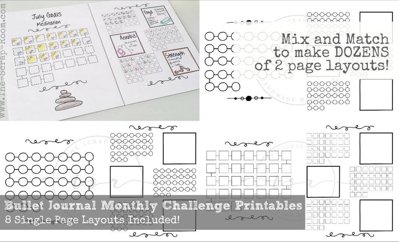 Printable Planner Inserts with cute doodles decorating daily, weekly and monthly printable planner pages complete with habit trackers, Printable calendar, printable dividers and planner tabs -- a full printable planner kit!