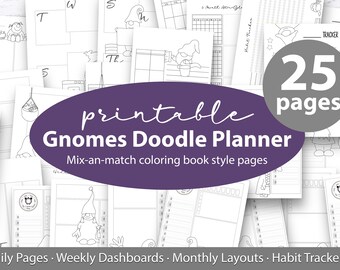 Kit de planificador de vida imprimible: Paquete de planificador digital Daily Gnomes - Inserciones de planificador imprimibles, calendario imprimible, rastreadores de hábitos, etc. en pdf