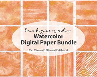 Orange watercolor digital paper pack: watercolor paper, printable paper, digital backgrounds, scrapbook paper, textures, Orange paper