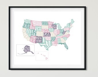 Printable Colorful USA Map #4 - Printable Playful 18" x 24" poster of the United States - DIY Wall Art - Printable Art - apartment decor