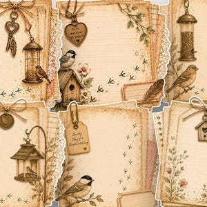 Racimos de papel en capas para observadores de aves, imprimibles en formato PNG, adornos para diarios creativos, álbumes de recortes, efímeros de naturaleza, descarga digital. imagen 4
