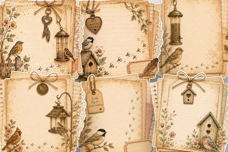 Racimos de papel en capas para observadores de aves, imprimibles en formato PNG, adornos para diarios creativos, álbumes de recortes, efímeros de naturaleza, descarga digital. imagen 4