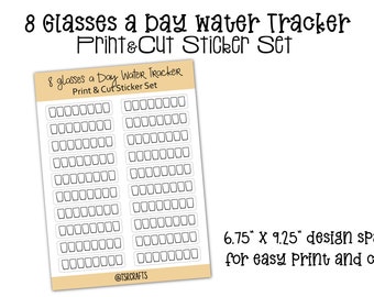 Water tracker printable stickers sheet for planners journals and scrapbooks - printable functional planner sticker sheet