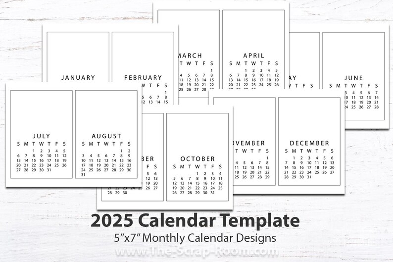 Printable Calendar for 2025 5x7 Desktop Calendar Design, Printable