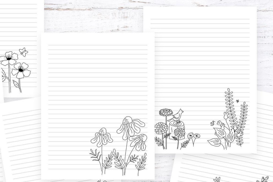 Lined Paper Printables With Flower Doodles College Ruled and Wide Ruled ...
