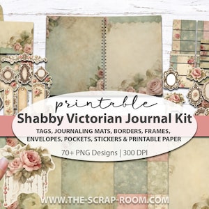 Druckbares Junk Journal Kit viktorianisches Shabby digitales Papier Tags Aufkleber pingelig geschnitten Ephemera Scrap Kit Sofort-Download, druckbare Seiten