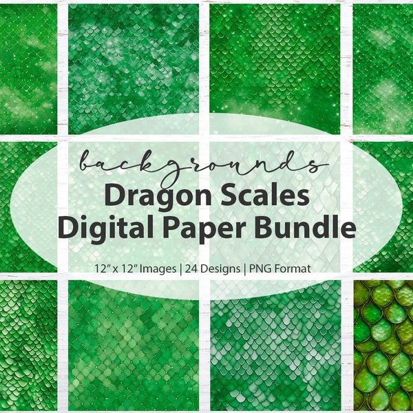 Dragon Scales digital paper pack: glitter paper, printable paper, digital backgrounds, scrapbook paper, textures, mermaid scales, green