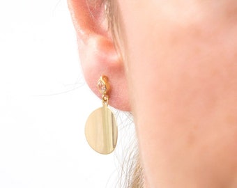 Oval Dangle Earrings, Solid Gold K14 Earrings, Statement Drop Earrings, Boho Earrings, Hanging Earrings, Geometric Earrings, Mother Gift