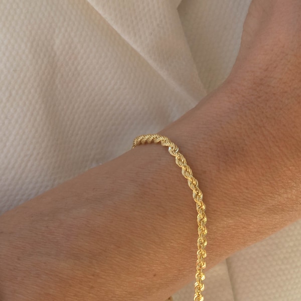 Rope Chain Bracelet  14k, Solid Gold K14, Twisted Chain, Diamond Cut Rope Necklace, Dainty Chain, Minimalist Layering Chain, Sister Gift