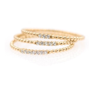 Diamond Thin Stacking Ring, Minimalist Wedding Ring, Tiny Beaded Ring, Real Diamond Ring, Solid Gold K14 Ring, Dainty Ring, Sister Gift