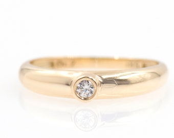 14k Dome Diamond Ring / Bezel Setting Diamond Solitaire Ring /  White Diamond Pinky Ring / Diamond Stacking Ring / Ring with Black Diamond