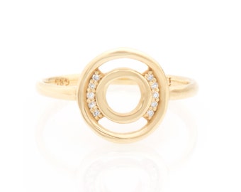 Diamond Circle Ring, Solid Gold K14, Geometric  Ring, Circle of Life Ring, Diamond Karma Ring, Engagement Dainty Ring, Anniversary Gift