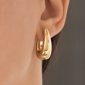 14k Gold Kylie Drop Dome Earrings, Gold Drop Earrings, Gold Chunky Huggie Earrings, Large Dome Earrings, Large Drop Hoop, Birthday Gift