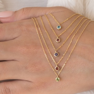 Genuine Birthstone Necklace, 14k Solid Gold Chain, Round Gemstone Pendant, Gold Solitaire Necklace, Minimalist Necklace, Birthday Gift