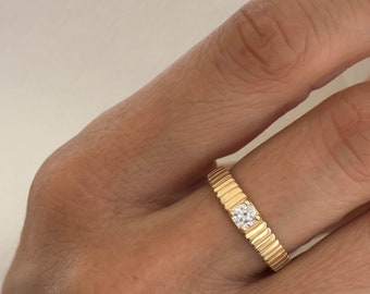 Diamond Solitaire Ring, Diamond Ribbed Ring, Engagement Ring, Wedding Ring, Genuine  Diamond 0.25ct, Promise Ring, Classic Diamond Ring