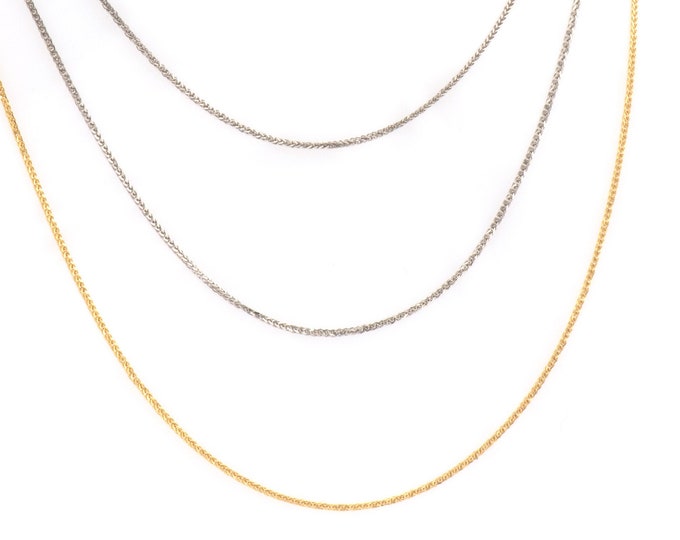 Solid Gold Thin Chain, 14K Gold Wheat Chain Necklace, Chain Link Necklace, Spiga Chain Necklace, Thin 14k Gold Chain, Pendant Chain