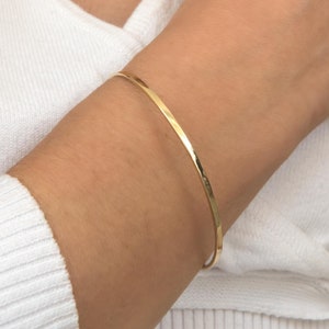 Classic Solid Gold Bracelet, Solid Gold K14 Open Cuff Bracelet, Simple Bracelet, Stacking Bangle, Minimalist Bracelet, Dainty Gold K14 Cuff