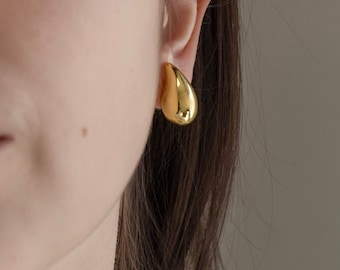 Kendall Drop Dome Earrings, Solid Gold K14 Drop Earrings, Chunky Stud Earrings, Gold Earrings,Teardrop Earring, Gift For Her, Dome Earrings