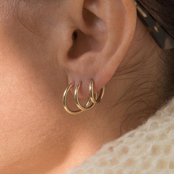 Solid 14K Yellow Gold Mini Hoops, Small Plain Hoop Earrings, Small Huggie Hoop Earrings, Hypoallergenic Earrings, Dainty Everyday Earring