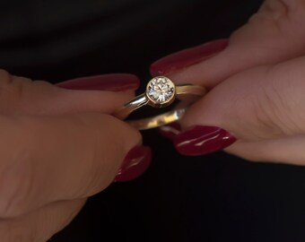 Bezel Ring, Gold Solitaire Ring, 14k Gemstone Ring, Gemstone Bezel Ring, Gold Stacking Ring, Thin Gold Ring, Gold Bezel Ring, Black cz Ring