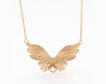 Angel Wings Necklace, Solid Gold, Feathers Necklace, Guardian Angel Necklace, Wing Statement Necklace, Memorial Jewelry, Mother's Day Gift