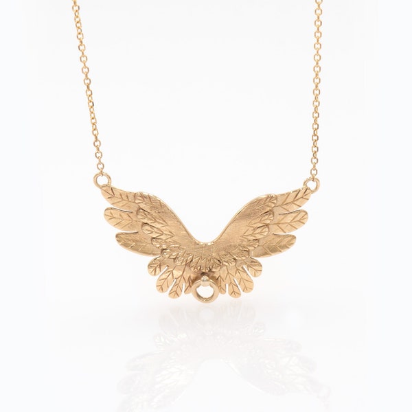 Angel Wings Necklace, Solid Gold, Feathers Necklace, Guardian Angel Necklace, Wing Statement Necklace, Memorial Jewelry, Mother's Day Gift