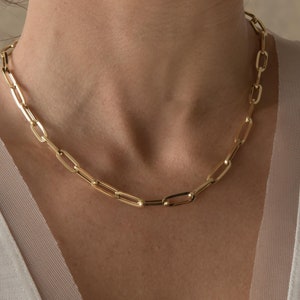 Oval Link Elongated Chain, 14k Solid Gold, Link Necklace, Oval Paper Clip Chain Necklace, Layering Chain, Stetement Chain, Timeless Chain