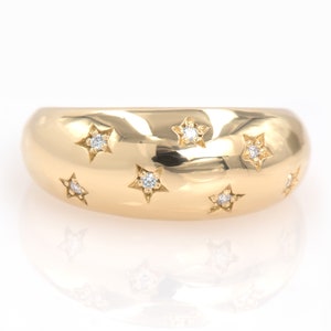 Diamond North Star Ring, 14k Solid Gold Starburst Ring, Gold Chunky Ring, Gold Dome Ring, Celestial Jewelry, Gold Star Ring, Mothers Gift