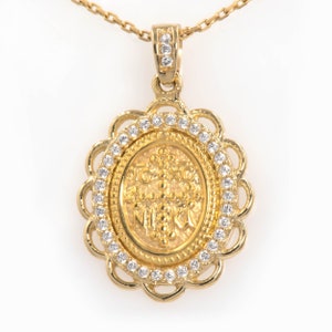 Christian Necklace, Greek Christian Charm, Solid Gold 14k, Byzantine Cross Pendant, Orthodox Pendant, Newborn Gift, Protection Baptism Gift