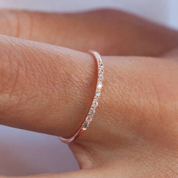 Gold Diamant Bandring, Diamant Ehering, Verlobungsring, dünner Ehering, Zierliche Stapelring, Massiv Gold K14 Hochzeit Diamant Ring
