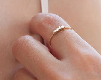 Wedding Diamond Gold Ring, Engagement Ring, Solid Gold K14, Stacking Ring, Diamonds Minimalist Ring, Dainty Promise Ring, Mothers Day Gift