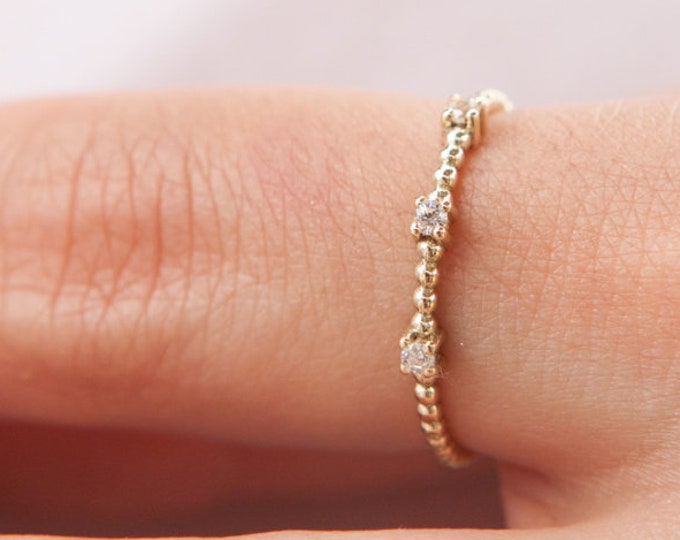 Beaded Ring, Thin Gold Ring, Gold Stacking Ring, Gold Beaded Ring, Thin Stacking Ring, Gemstone Dot Ring, Thin Dot Ring with Cz, Bubble Ring