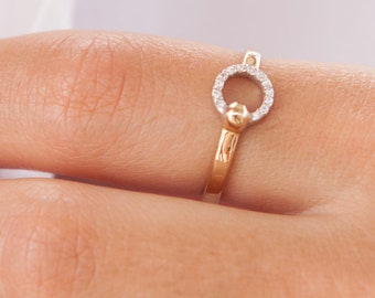 Diamond Circle Ring, Solid Gold K14, Dainty Ring, Circle of Life Ring, Karma Ring, Engagement Ring, Minimalist Diamond Ring, Mother Gift