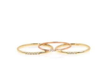 Minimalist Diamond Ring, Dainty Gold Band, Solid Gold K14 Diamond Band, Delicate Diamond Ring, Stacking Ring, Gold Jewelry, Graduation Gift