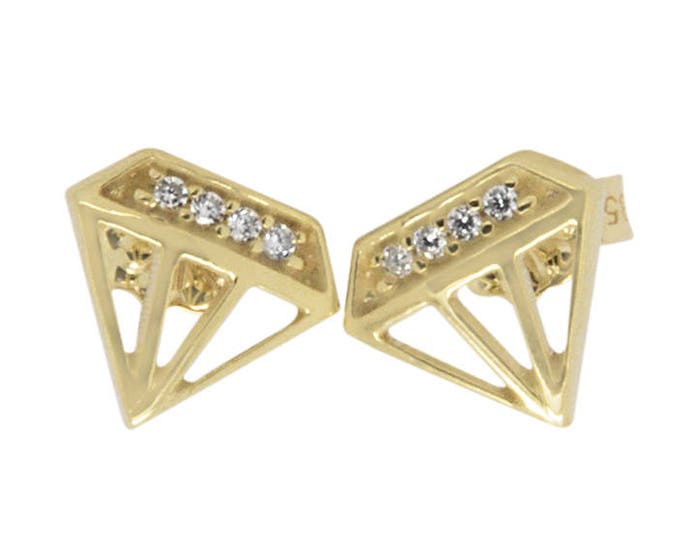 Diamond Shape Earrings, Solid Gold Earrings, Gold Diamond, Dainty Gold Earrings, Gold Cute Diamond, Stud Earrings, Geometric Earrings