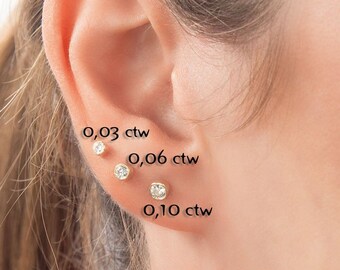 Single Diamond Stud Earrings Bezel Set Diamond Earrings Etsy