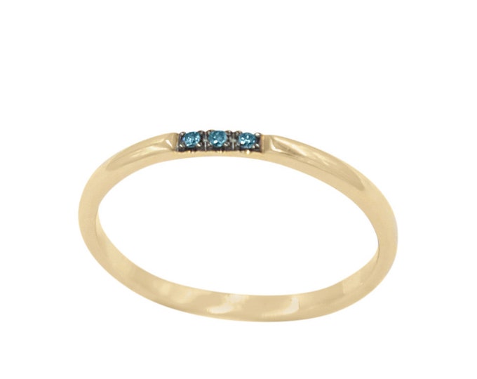 Diamond Wedding Ring, Blue Diamond Ring, Engagement Ring, Thin Wedding Ring, Diamond Rings, Diamond Band, 3 Diamonds Band, 1 mm Ring