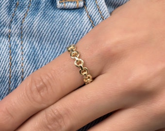 Chain Gold Ring, Solid Gold K14, Cunban Chain Ring, Curb Chain Classic Ring, Minimalist Ring, Dainty Gold Ring, Stacking Ring, Sister Gift