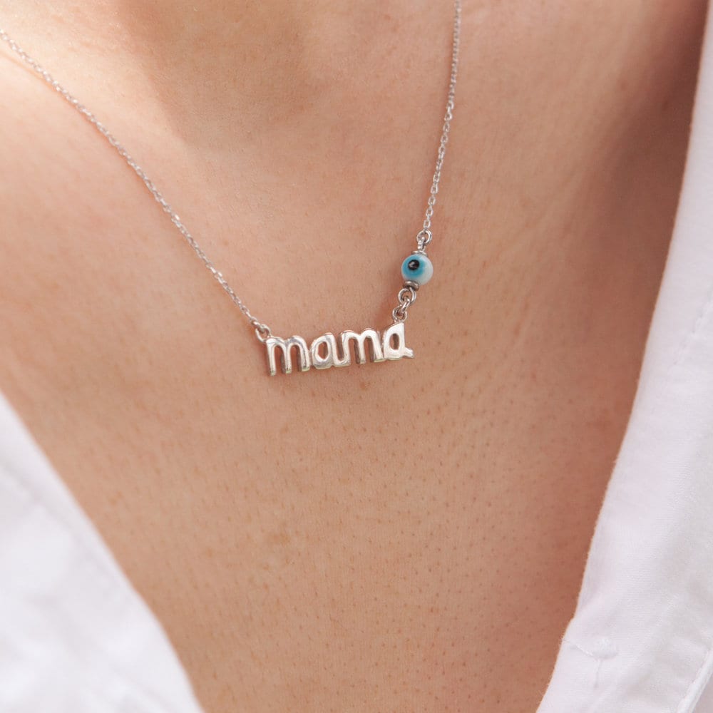 Mothers Necklace, Mom Necklace, Gold Mama Necklace, Mommy Necklace, Mama with Evil-eye, Mothers 