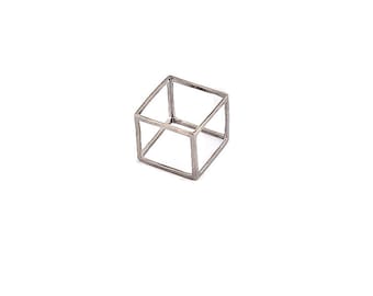 Silver Cube Ring, Geometric Ring, Modern Ring, Minimalist Ring, Cube Statement Ring, Unique Design Ring, Sterling Silver 925, Birthday Gift