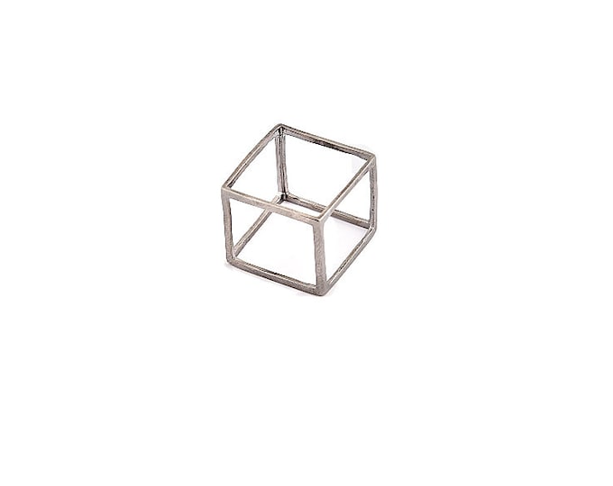 Silver Cube Ring, Geometric Ring, Modern Ring, Minimalist Ring, Cube Ring, Unique Design Ring