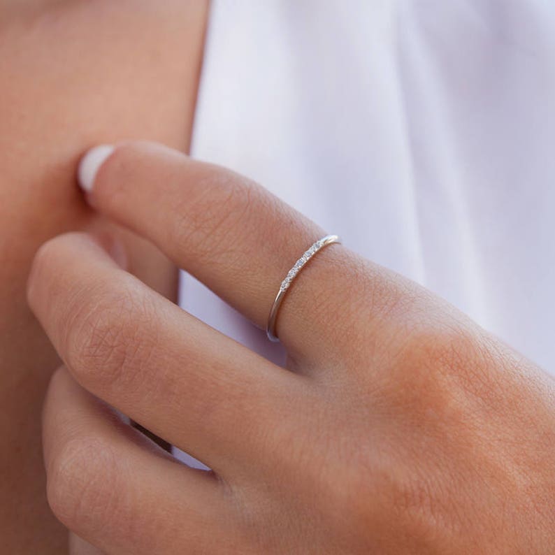 Thin Diamond Ring Wedding Band Diamond Wedding Ring Promise Ring Diamond Ring Diamond Engagement ring 1 mm Ring Gold Stacking Ring