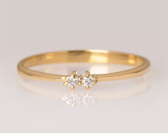 Gouden diamantring, belofte ring, verlovingsring, massief goud K14, stapelen zwarte diamanten ring, diamanten ring, trouwring, bruidsmeisje cadeau