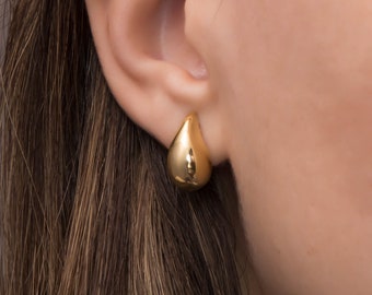 Kendall Drop Mini Dome Oorbellen, Solid Gold K14 Drop Oorbellen, Chunky Oorbellen, Dome Oorbellen, Minimalistische Teardrop Earring, Verjaardagscadeau