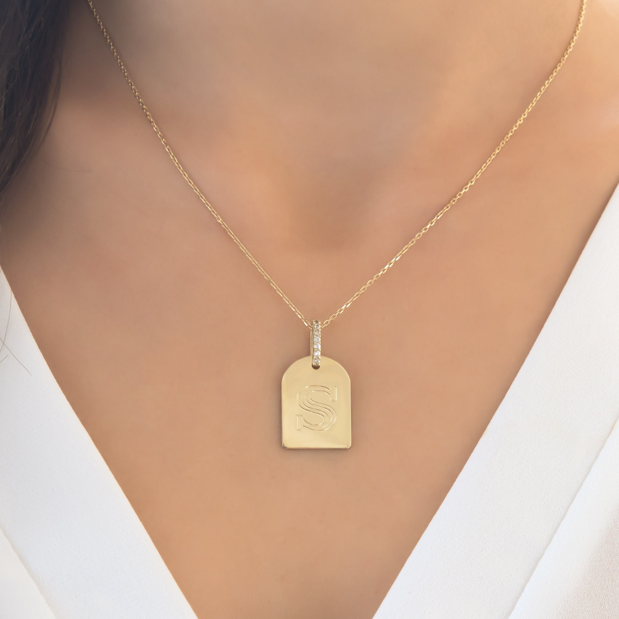 Solid Gold Tag Necklace 14k Gold ID Necklace Gold Pendant
